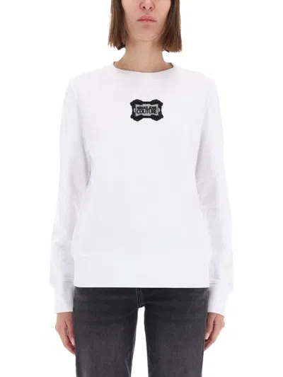 Versace Jeans Couture Ribbed Hem Long Sleeve Crew Neck Knitwear In White