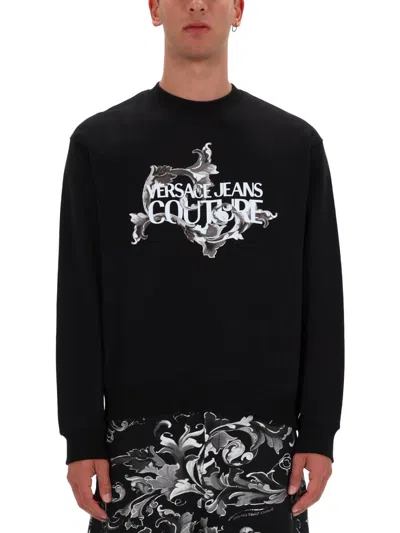 Versace Jeans Couture Sweatshirt With Baroque Print In Black