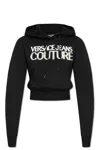 Versace Jeans Couture Cropped Black Sweatshirt With Hood And Logo Detail In Black