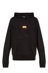 Versace Jeans Couture Cotton Hooded Sweatshirt With Logo Plaque In Black