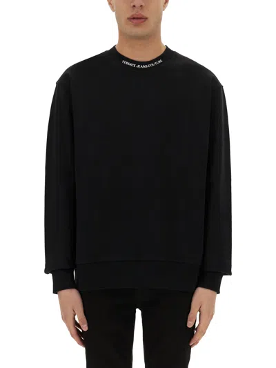 Versace Jeans Couture Sweatshirt With Logo On The Collar In Black