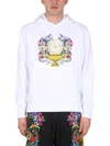 Versace Jeans Couture Drawstring Hooded Sweatshirt With Floral Logo Print In White