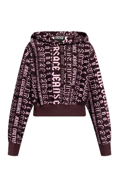 Versace Jeans Couture Logo Pattern Hoodie Sweatshirt In Purple