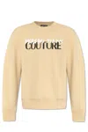 Versace Jeans Couture Beige Cotton Crewneck Sweatshirt With Logo In Beige