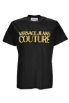 Versace Jeans Couture Cotton T-shirt With Metallic Gold Logo In Black