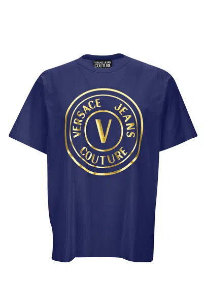 Versace Jeans Couture Logo-print Cotton T-shirt In Blue