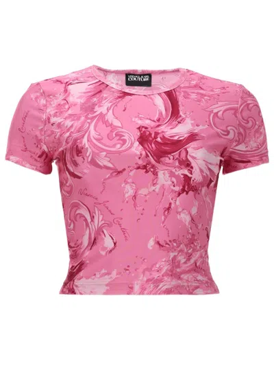 Versace Jeans Couture T-shirt Con Stampa Wave In Pink