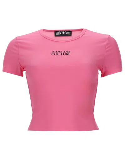 Versace Jeans Couture T-shirt Crop Con Logo In Pink