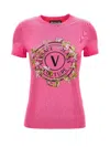 Versace Jeans Couture Sequin Embellished Crew-neck T-shirt With Graphic Print In Pink