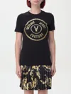 Versace Jeans Couture Glitter Cotton Blend Jersey Stretch Top In Black