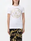 Versace Jeans Couture Glitter Graphic Print Cotton Blend Top In Weiss