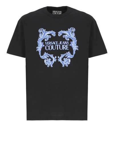 Versace Jeans Couture T-shirt With Baroque Logo In Black