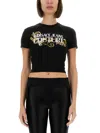 Versace Jeans Couture T-shirt With Crystals Outline Baroque In Black