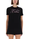 Versace Jeans Couture T-shirt With Logo And Rhinestones In Black