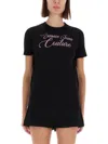 Versace Jeans Couture T-shirt With Logo And Rhinestones In Black