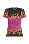 Versace Jeans Couture Crewneck Graphic Print Short Sleeves T-shirt In Gold Raspberry