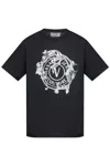Versace Jeans Couture Short-sleeve Cotton T-shirt With Ornamental Logo Detail In Black