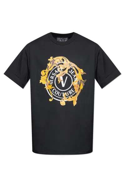 Versace Jeans Couture T-shirt With Printed Logo In Black