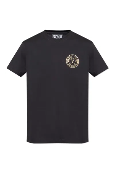Versace Jeans Couture T-shirt With Printed Logo In Black
