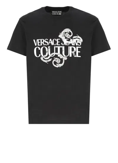 Versace Jeans Couture T-shirt With Watercolor Logo In Black