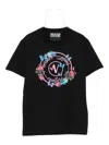 Versace Jeans Couture Black Cotton Jersey Screen-printed T-shirt In Black