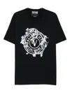 Versace Jeans Couture Short-sleeve Cotton T-shirt With Ornamental Logo Detail In Black