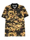 Versace Jeans Couture Baroque-inspired Black And Gold Polo Shirt In Black