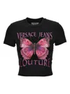 Versace Jeans Couture Black Cotton Crew-neck T-shirt With Print In Black