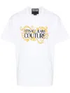 Versace Jeans Couture Baroque Outline Logo T-shirt In Bianco E Oro