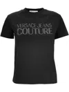 Versace Jeans Couture Black T-shirt With Logo Rhinestone Embellishment In Black