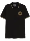 Versace Jeans Couture Cotton Polo Shirt Featuring V-emblem Embroidery In Black