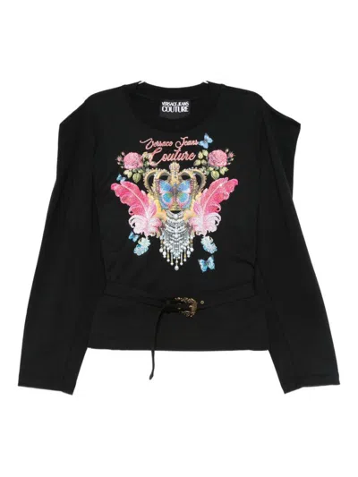 Versace Jeans Couture Crown-embellished Long-sleeve Top In Multi