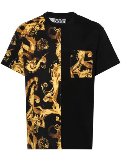 Versace Jeans Couture Barocco-print Cotton T-shirt In Black