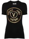 Versace Jeans Couture Glitter Cotton Blend Jersey Stretch Top In Black