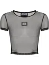 Versace Jeans Couture Logo-patch Mesh Top In Black