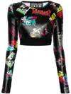 Versace Jeans Couture Graphic-print Cropped T-shirt In Black