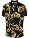 Versace Jeans Couture Barocco-print Cotton Polo Top In Nero E Oro