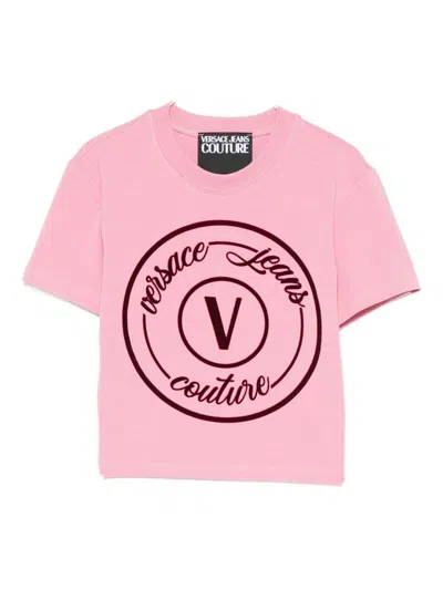 Versace Jeans Couture Circular-logo T-shirt In Pink