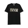 Versace Jeans Couture Cotton T-shirt With Metallic Gold Logo In Black