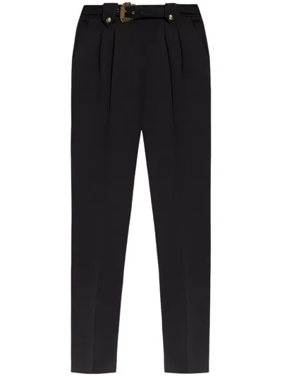 Versace Jeans Couture Tailored Trousers With Elegant Pleats And Statement Belt Buckle In Black