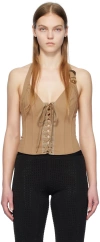 VERSACE JEANS COUTURE TAN LACE-UP CAMISOLE
