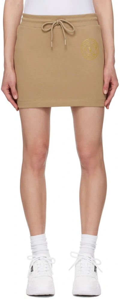 Versace Jeans Couture Tan V-emblem Miniskirt In E737 Kelp
