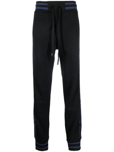 Versace Jeans Couture Tapered Fit Black Jogger Pants With Ribbed Cuffs And Branded Detail