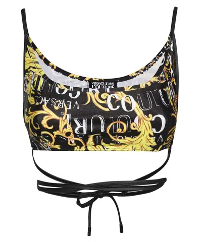 Versace Jeans Couture Technical Fabric Crop Top In Black