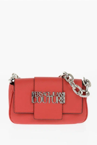 Versace Jeans Couture Textured Faux Leather Crossbody Bag With Silve In Red