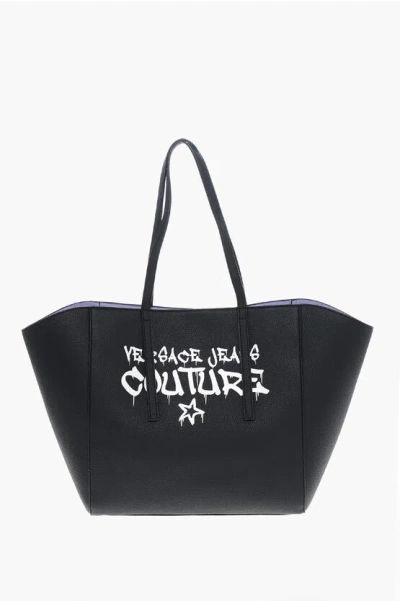 Versace Jeans Couture Textured Faux Leather Maxi Tote Bag With Clout In Black