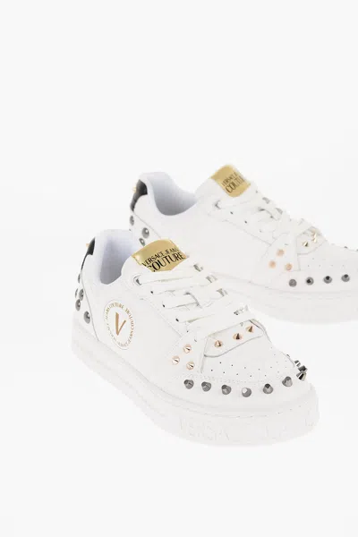 Versace Jeans Couture Textured Leather Court 88 Low Top Sneakers Wit In White