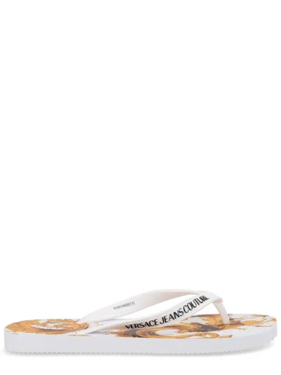 Versace Jeans Couture Thong Sandal With Logo In White