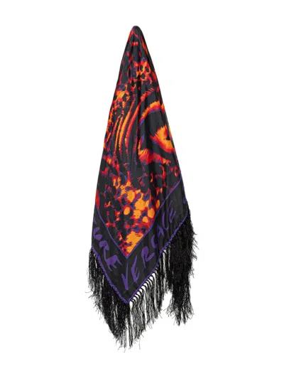 Versace Jeans Couture Tiger-print Fringed Scarf In Multi