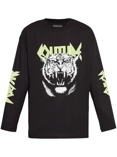 Versace Jeans Couture Tiger-print T-shirt In Black
